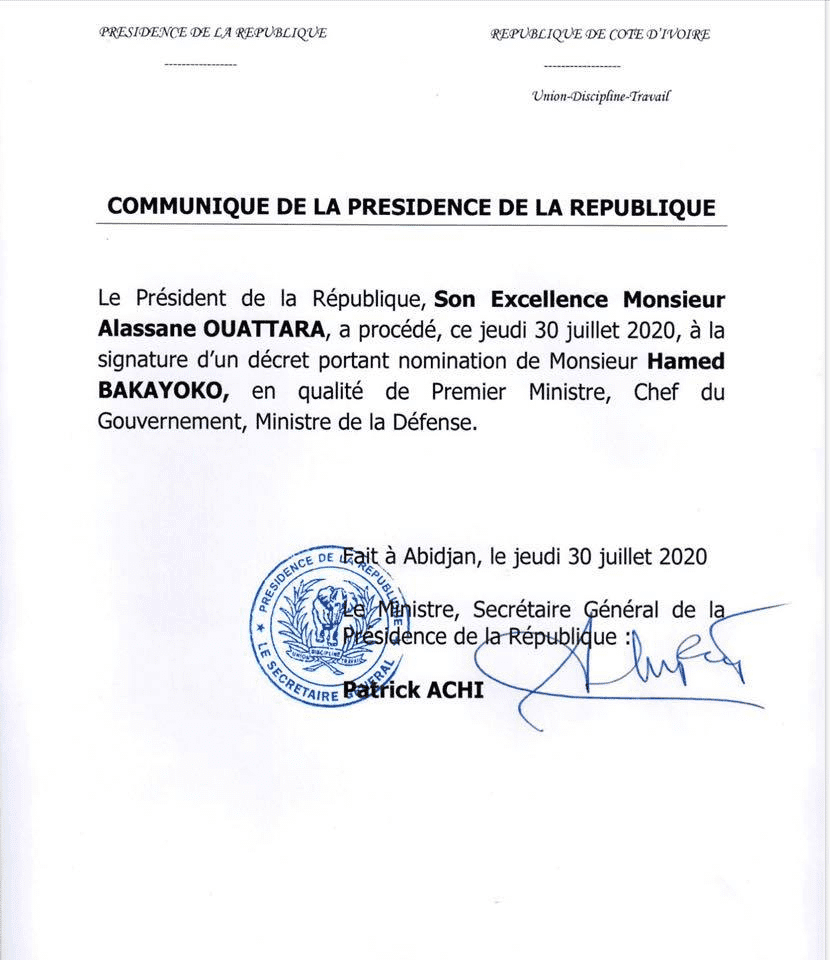 Côte d’Ivoire : Alassane Ouattara nomme un nouveau Premier Ministre