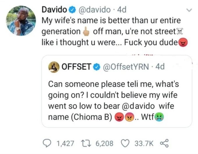Davido clashe le mari de Cardi B à cause de Chioma