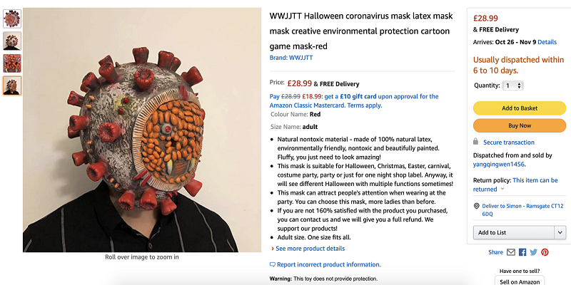Halloween : vente des déguisements sur le thème de la Covid-19 ; les internautes choqués (photo)