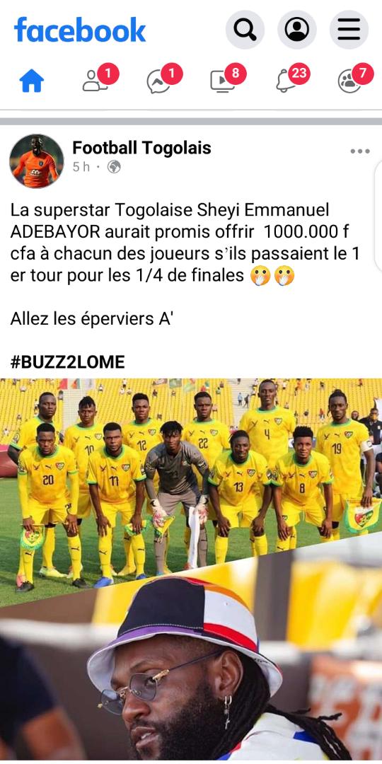 CHAN 2021 : Adebayor a-t-il promis de l’argent aux Eperviers locaux?