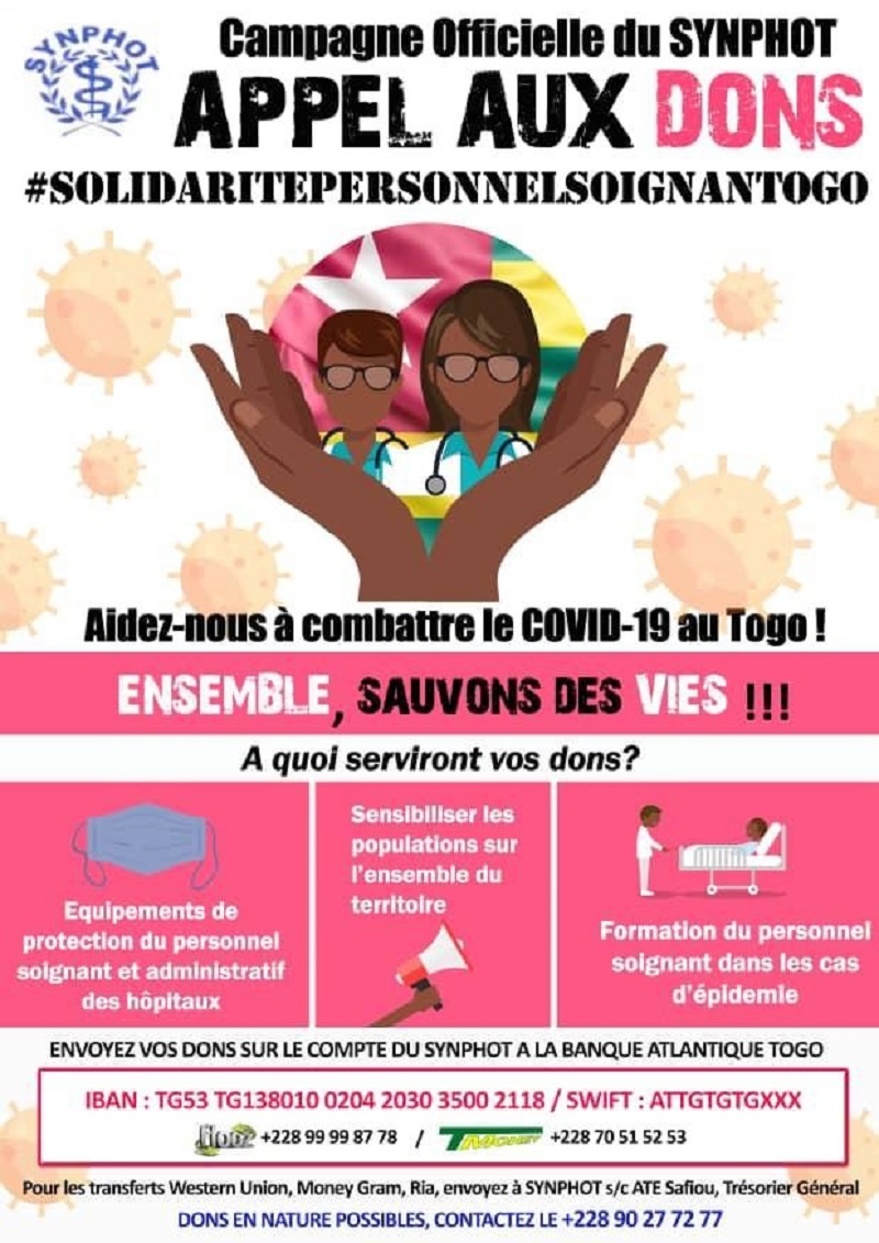 Coronavirus : le SYNPHOT lance sa campagne «  Solidarité pour le personnel soignant au Togo »