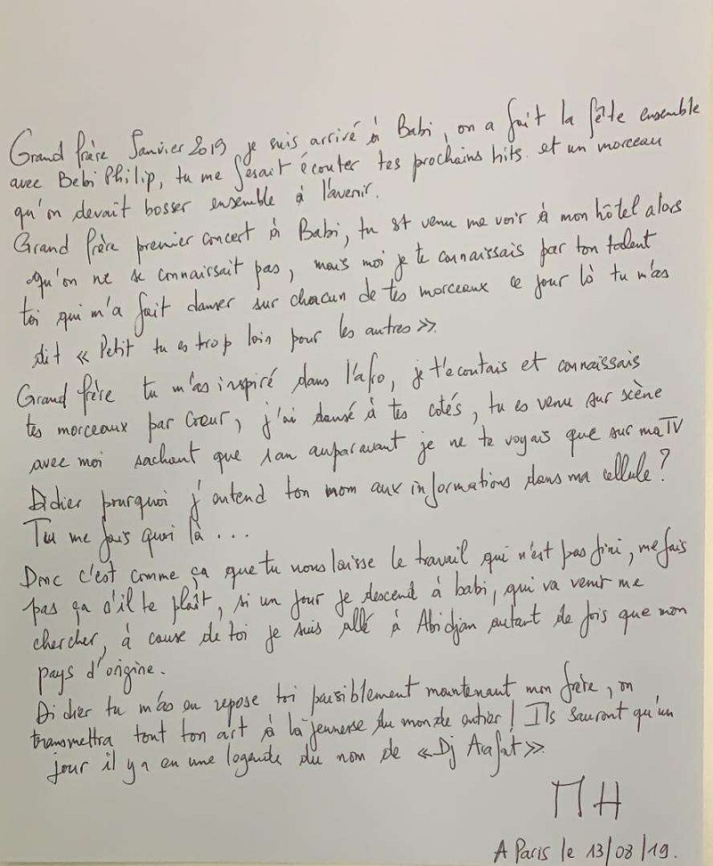 Depuis sa cellule, MHD écrit une émouvante lettre en hommage à DJ Arafat (photo)