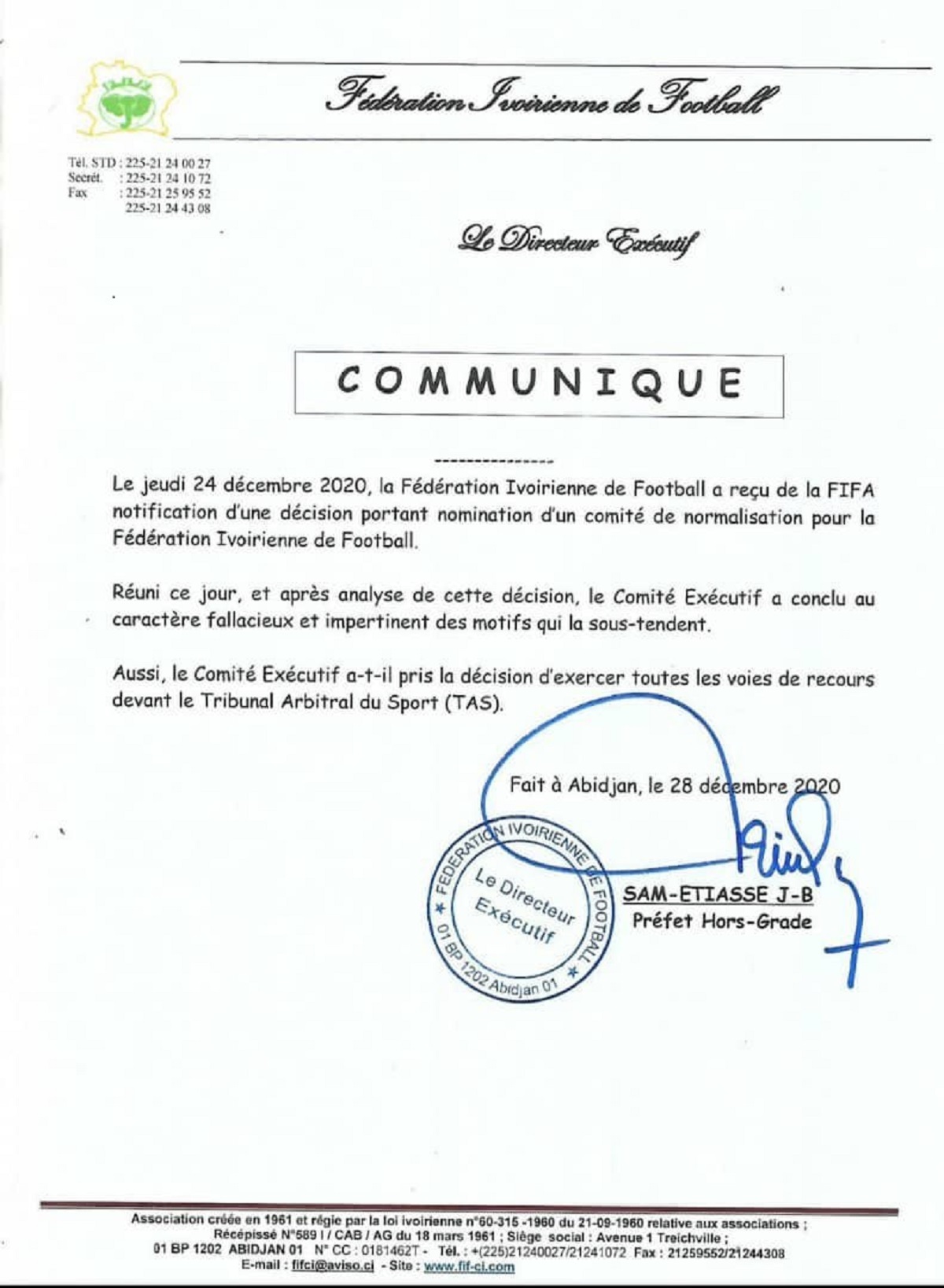 Côte d’Ivoire : la FIF dit « NON » au comité de normalisation de la FIFA