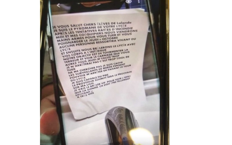 France / «C’est trop cool de tuer» : une lettre évoquant un «carnage» à venir retrouvée dans un lycée
