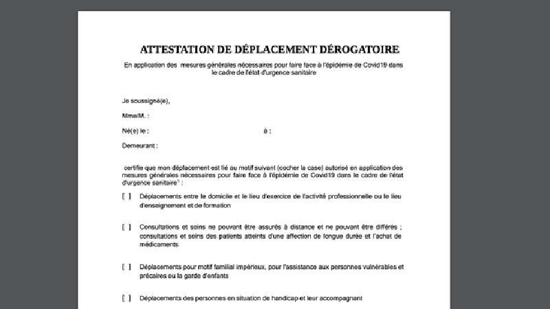 France / Couvre-feu : une attestation de déplacement disponible et téléchargeable