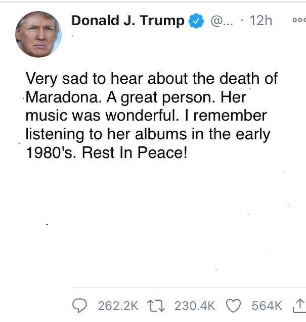 Hommage : Trump a-t-il confondu Maradona à la chanteuse Madonna ?