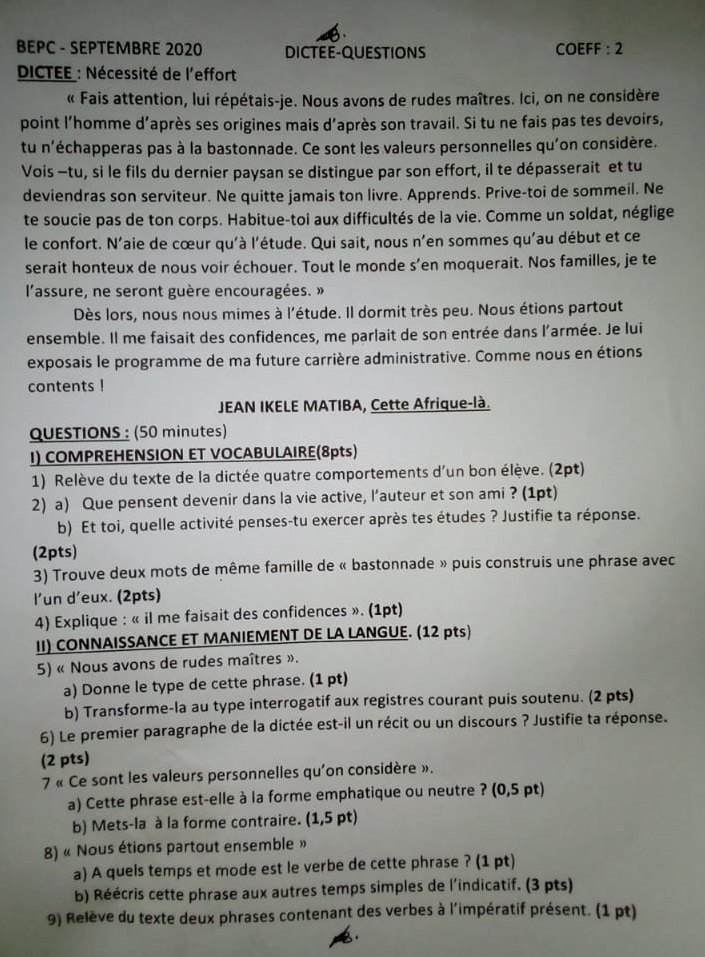 Togo / BEPC 2020 : l’épreuve de dictée-questions accusée de faire la promotion de la bastonnade à l’école