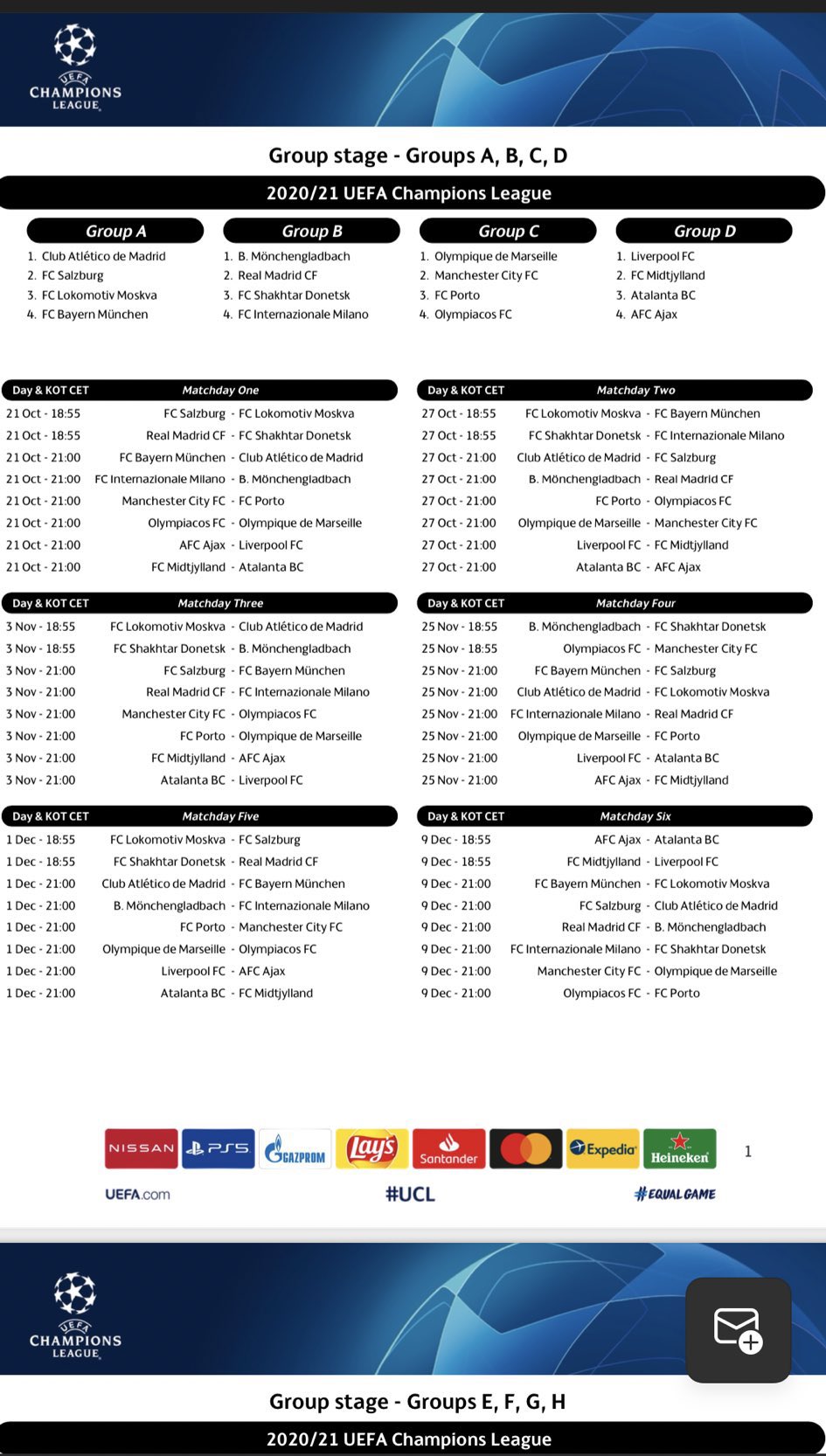 Ligue des Champions : Voici le calendrier de la phase de groupes