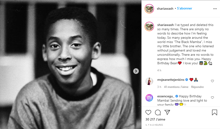 Anniversaire de Kobe Bryant : le message chargé d’émotion de sa sœur Sharia