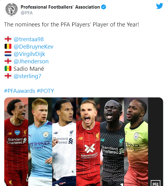 Premier League : liste des 6 nominés pour le titre de meilleur joueur de la saison 2019-2020