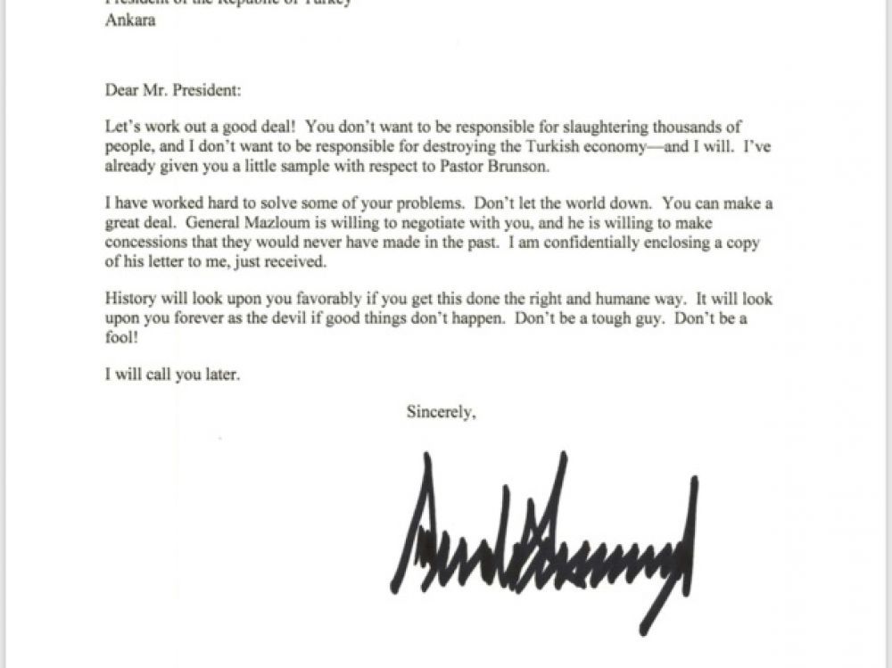 « Ne faites pas l’idiot! » : l’incroyable lettre de Trump à Erdogan (Photo)