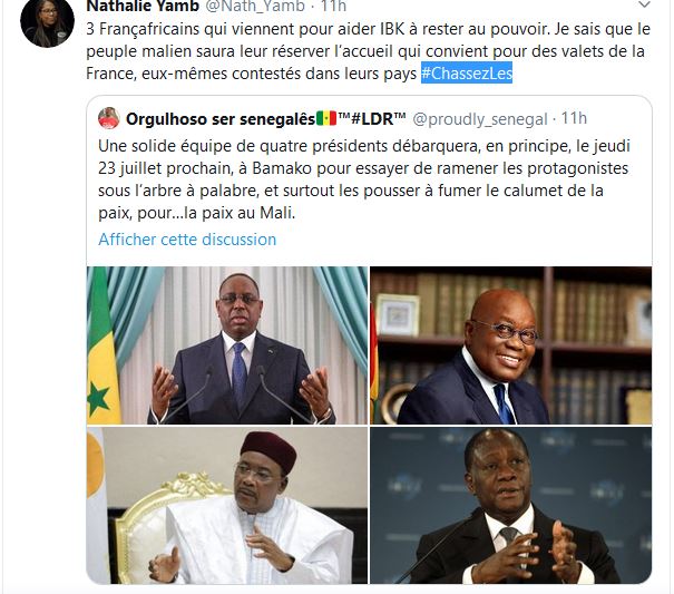 Alassane Ouattara et Macky Sall au secours du Mali : Nathalie Yamb voit la main de la Françafrique