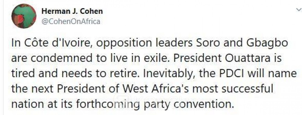 Présidentielle 2020 : l’ex sous-secrétaire américain, Herman Cohen, se projette sur Gbagbo, Soro et Ouattara