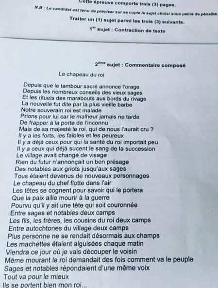 BAC 2018 au Burkina-Faso : la chanson ‘Le chapeau du roi’ de l’artiste Smarty s’invite à l’épreuve du Commentaire Composé