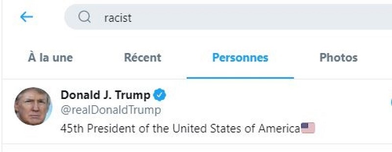 Sur Twitter, Donald Trump devient le premier résultat lorsqu’on recherche le mot « raciste »