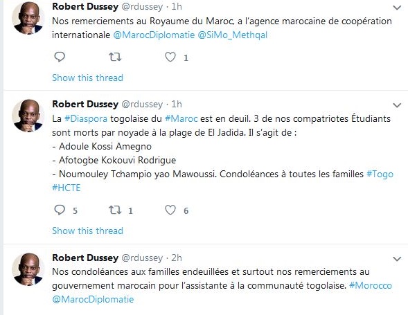 Togo / Drame : 3 étudiants togolais morts par noyade au Maroc