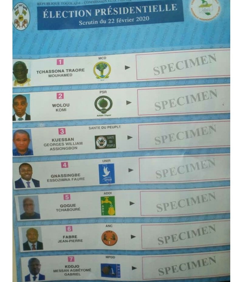 Togo / Présidentielle 2020 : le spécimen du bulletin de vote disponible