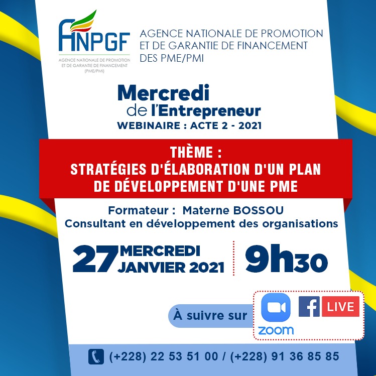 Togo : Webinaire de l’ANPGF sur les stratégies d’élaboration d’un plan de développement d’une PME