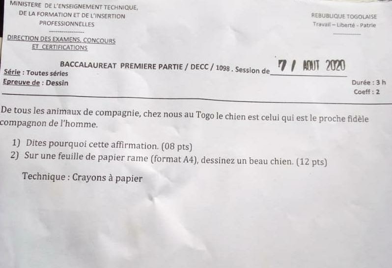 Togo : cette épreuve de Dessin au Bac 1 fait des remous