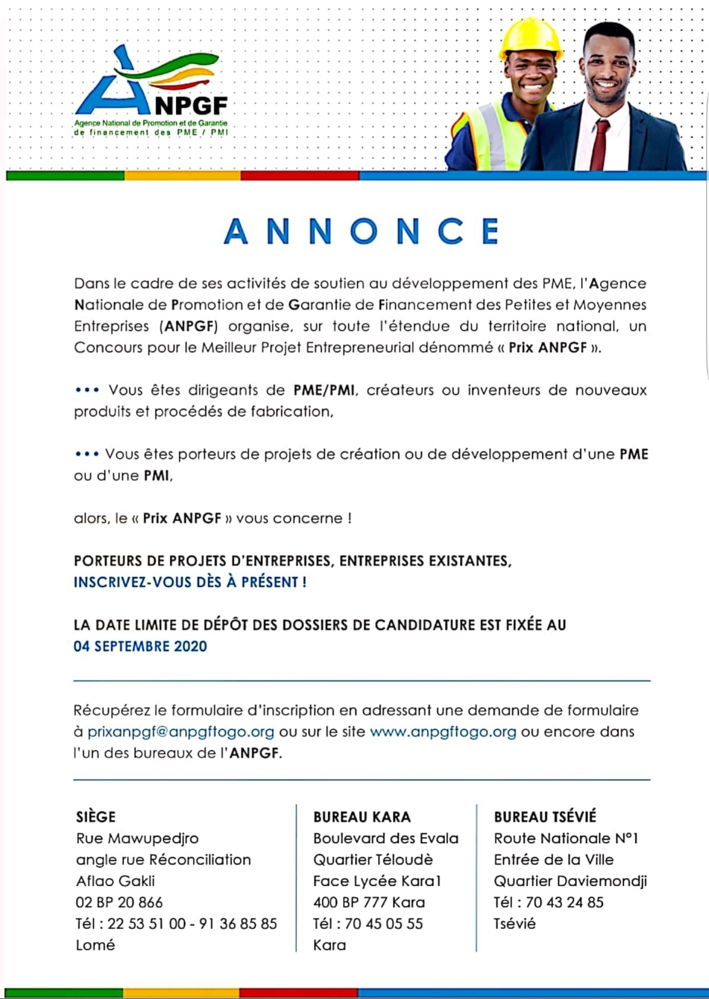 Togo / ‘Prix ANPGF’ : appel à candidatures ouvert aux PME / PMI