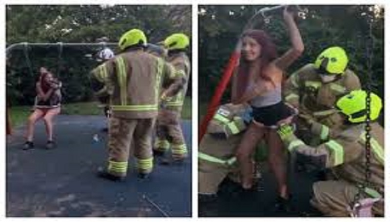 Une fille coincée sur une balançoire pour une publication TikTok