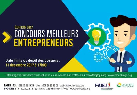 Concours « Meilleur Entrepreneur FAIEJ-PRADEB 2017 », encore quelques jours pour postuler  
