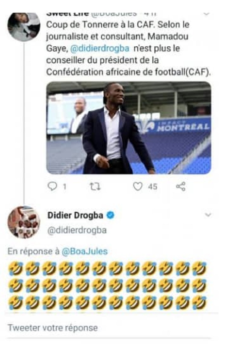 La réaction de Didier Drogba suite à l’annonce de son limogeage de la CAF