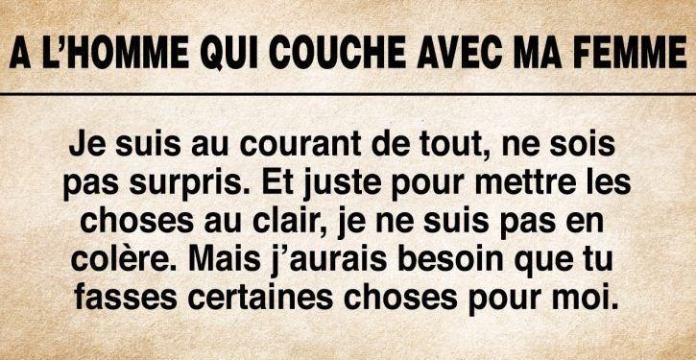 Un homme réalise que sa femme le trompe, il envoie une lettre à l’amant