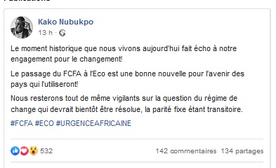 Togo : Réaction du Prof Kako Nubukpo après l’annonce de la fin du Franc CFA par Alassane Ouattara