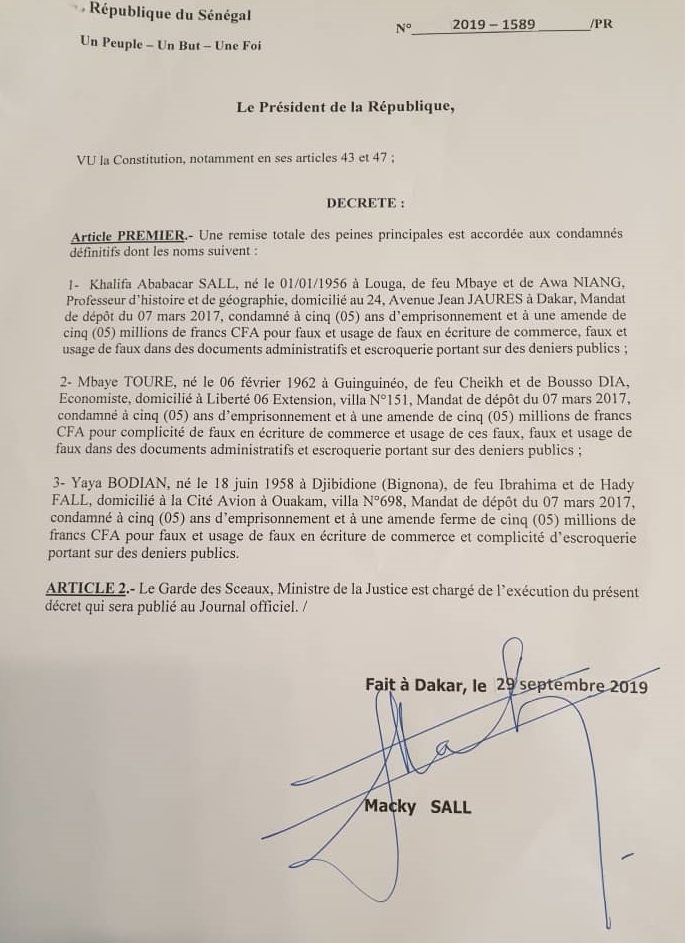[Sénégal / Urgent] L’ex maire de Dakar, Khalifa Sall, libéré par grâce présidentielle !