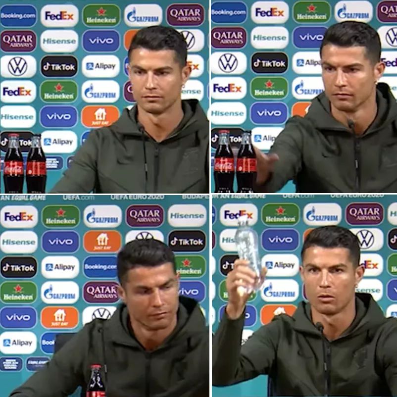 Cristiano Ronaldo : Comment la star a traité 2 bouteilles de Coca Cola disposées en face de lui en conférence de presse