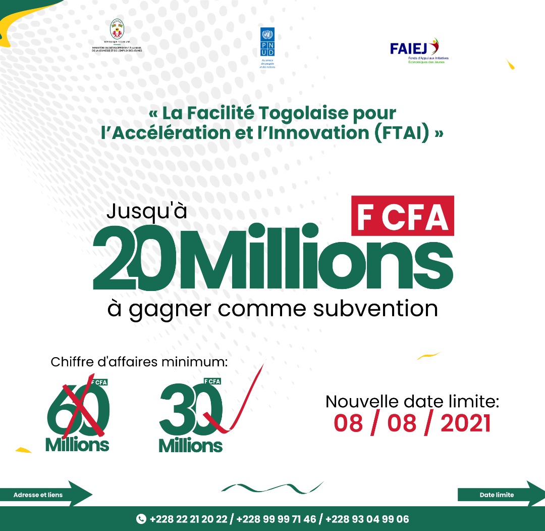 Facilité Togolaise pour l’Accélération et l’Innovation (FTAI) / Appel à candidature des PME : Changement des critères de sélection