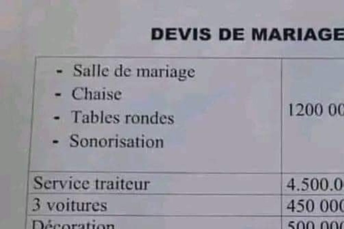 Côte d’Ivoire : ce devis de mariage à plus de 10 millions de FCFA fait le buzz sur la toile (photo)